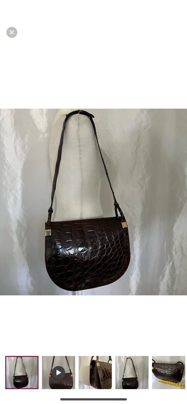 Sac bandoulière vintage Christian Dior en cuir marron gaufré croco