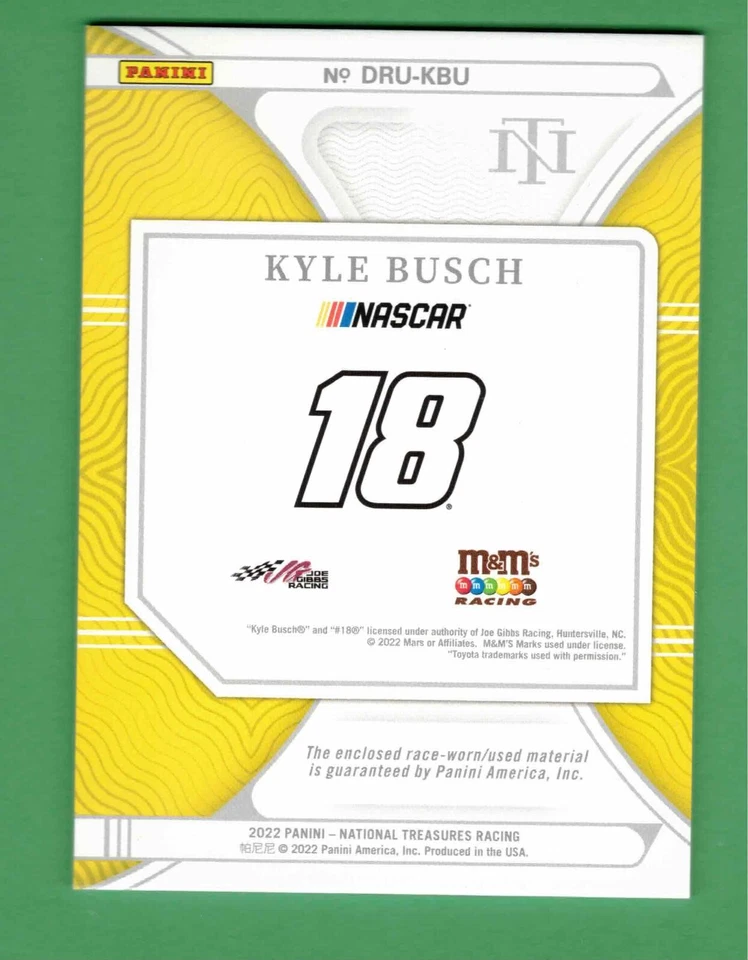 2022 PANINI NATIONAL TREASURES RACING KYLE BUSCH DUAL FIRESUIT RELIC 30/49 - Image 2 of 2