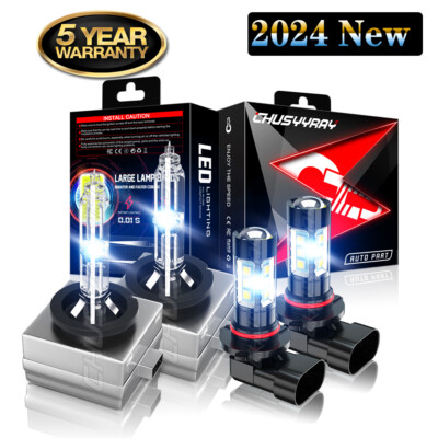 For Cadillac Escalade 2007-2014 LED Headlight HID Hi/Low Beam+Fog Light 4x Bulbs