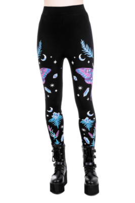 Restyle Gothic Leggings Hose Enchanted Forest Motte Pilz Mond schwarz