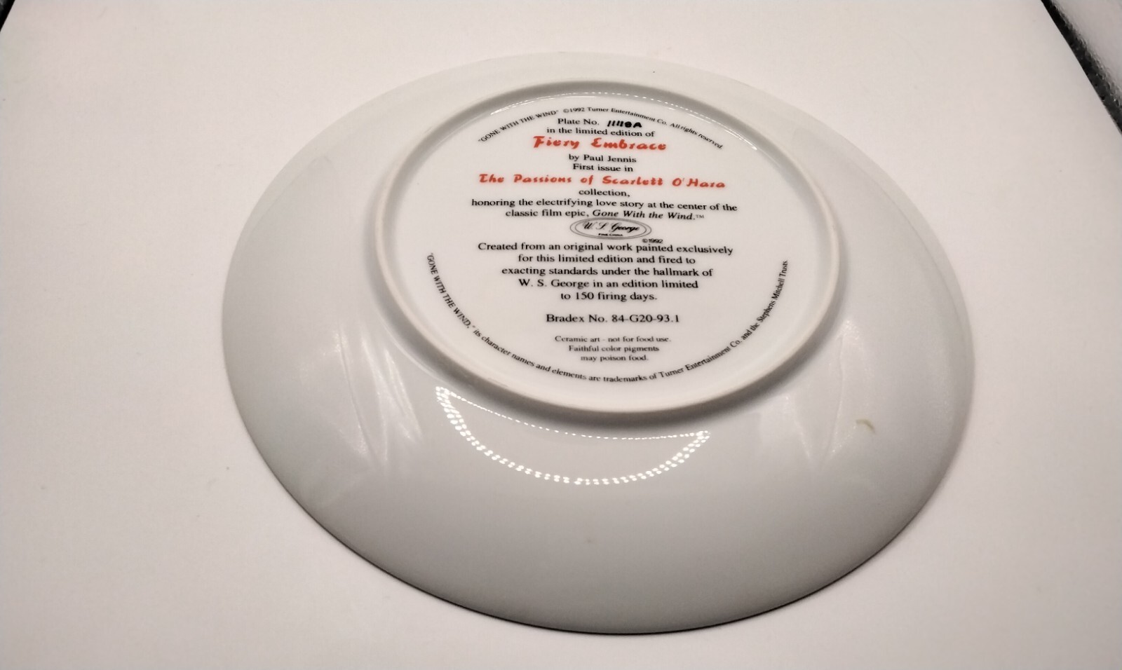 Fiery Embrace by Paul Jennis 1992 Gone With The Wind Plate Original Box & COA