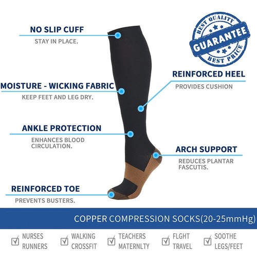 3 Paar abgestufte Stützsocken aus Kupfer 20-30 mmHg Herren Damen S-XXL - Bild 3 von 27