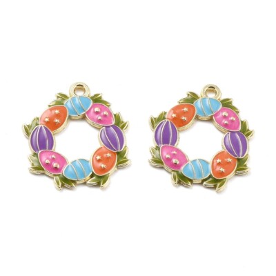 10 Osterei Kranzform vergoldet Charm Anhänger mit Emaille Detail
