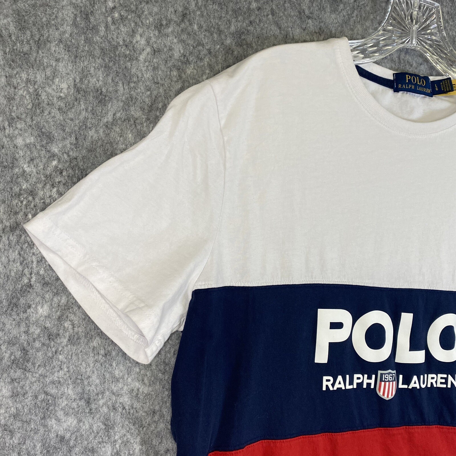Polo Ralph Lauren Logo Spell Out Youth Large Color Block Pony T Shirt Unisex