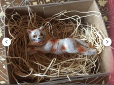 New Dresden Paper Running Cat w Fish Christmas Ornament Tree Decoration