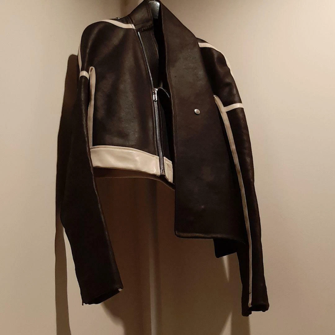 Rick Owens Men's Black Leather Riders Jacket White Size 46 M