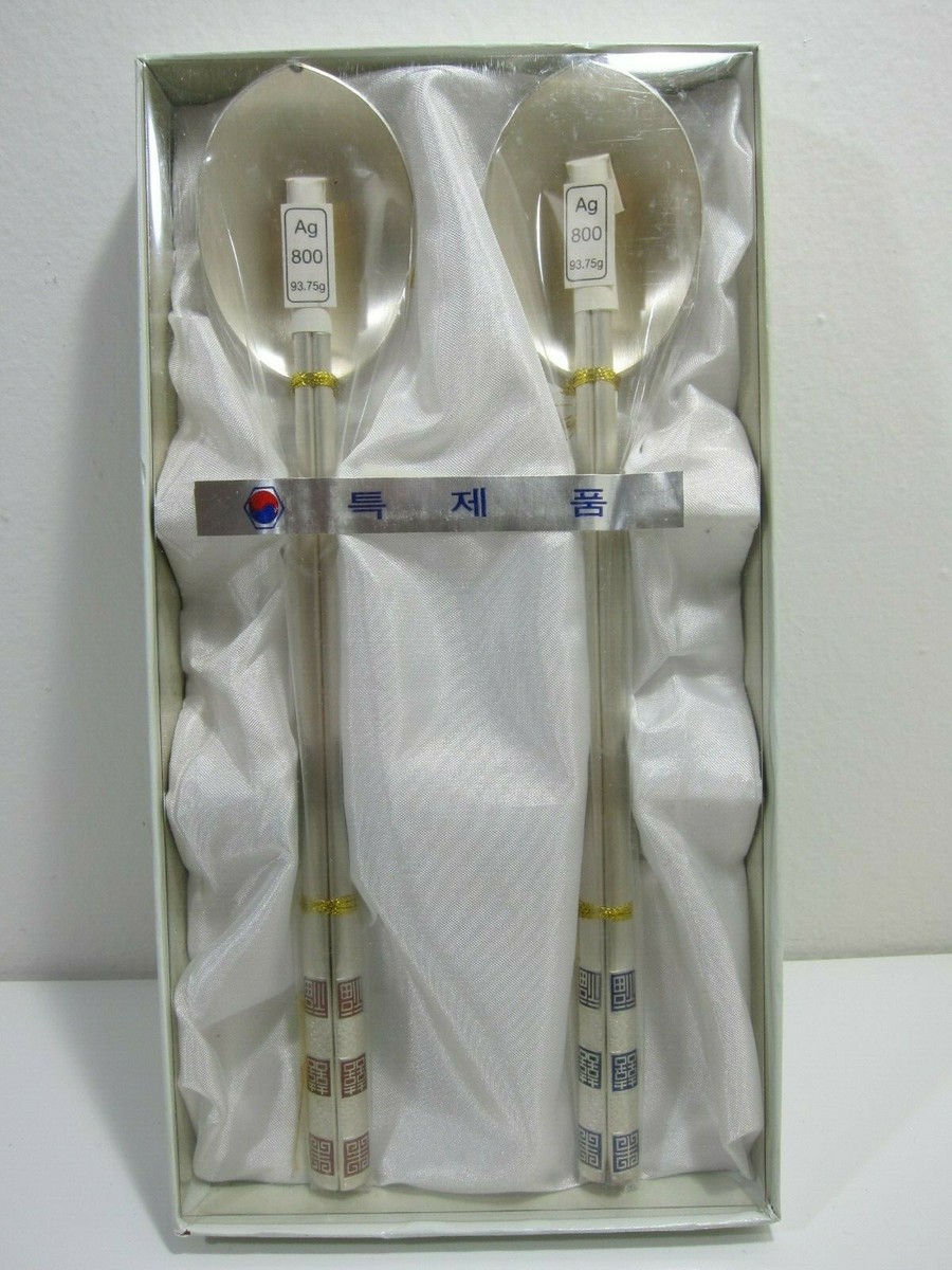 SILVER SPOON 銀製スプーン&箸 スッカ AG800韓国 Korean 12-Piece AG800 Silver Spoon and Fork Blue Enamel