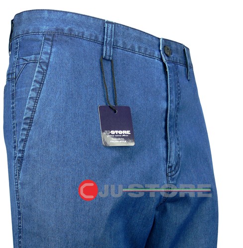 Jeans uomo Taglie Forti pantalone chino elegante in cotone denim legggero  estivo | eBay