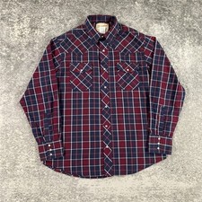 Wrangler Western Shirt Mens Large L Red Blue Plaid Pearl Snap Cowboy Long Sleeve