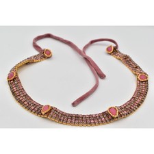 Vintage Antique Crystal Belt Lavender Pink Prong Rhinestone Gold Glam Bling 60s