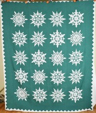 GORGEOUS Vintage 40's Snowflake Applique Antique Quilt Sawtooth Border 