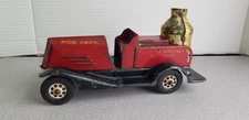 Vintage 1927 Louis Marx 9" Pressed Steel Friction Siren Sparkling Fire Engine 05