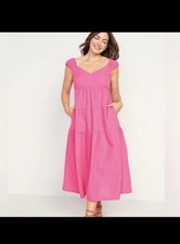 OLD NAVY Tiered Pink Maxi Dress Large TALL Countrycore Cottage Praire Pockets