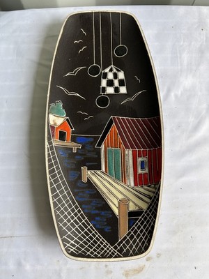MCM Nordic Keramik Wandbild Plakette Fabrikker Halden Norwegen 60er Fischerhafen