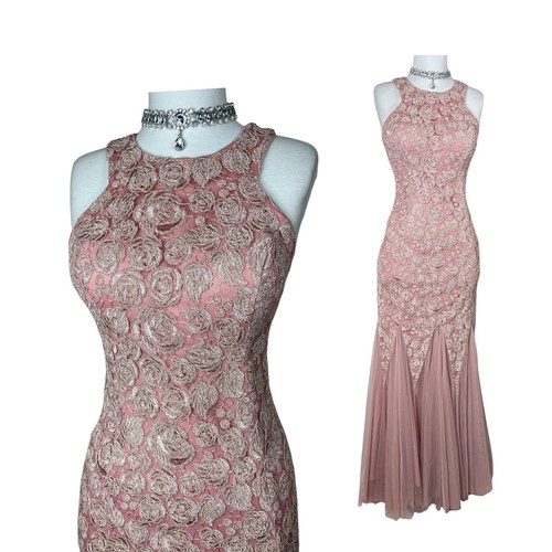 Vintage Pink Lace Mermaid Gown: Y2K Floral Applique Maxi Dress