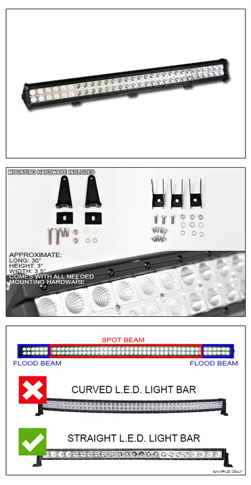 Topline For Volvo 31.5" 180W CREE LED Light Bar Spot Flood Beam Work Fog Lamp - Image 2 of 2