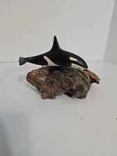 John Perry Orca Killer White Sculpture Drift Wood Base 8" Sealife with Plaque