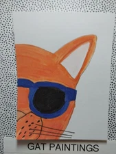 Gat ORIGINAL Painting Whimsical Cat In Glasses Homedecor Signed Art Gift 8x10