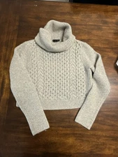 Club Monaco Women's Turtleneck Gray Crop Sweater Wool Angora Blend Small