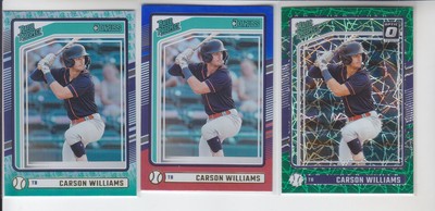 3 2024 Donruss CARSON WILLIAMS Red Blue, Liberty Foil, Optic Green Velocity 179