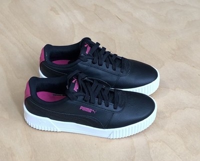 Puma Low Top Leather Sneakers Juniors US:Sz 4.5 Black Pink Soft Foam Platform.