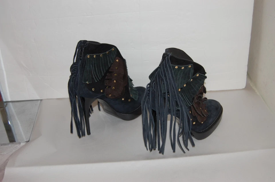 💕 37.5/7.5 BURBERRY Gamuza Cuero Tachonado Flecos Tacones Altos Botines ITALIA Foto 4 de 4