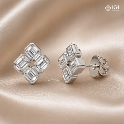 Ohrstecker 2 kt Smaragd Laborgrown Diamant Jahrestag Geschenk 14 K Weißgold