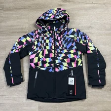 Spyder Conquer Jacket Ski Snow Full Zip Hooded Geometric Girls Youth Size 12 NWT