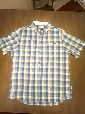 7 Diamonds Men's 2XL Blue Plaid Short Sleeve Button-Down Button-Up Shirt