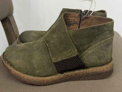 Born Women's Tora Ankle Boots Size 6.5, Olive Green Leather, Distressed, Casual