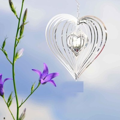 Ø15cm 3D Silber Herz Windspiel Windspinner Ornament hängend Metall Edelstahl