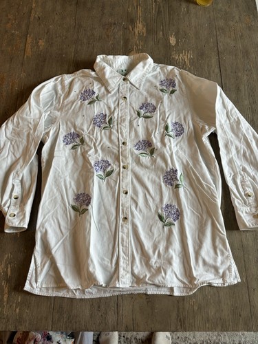 The Quacker Factory Hemd Jacke Knopf Langarm Gr. L Blumen Strass - Bild 2 von 14