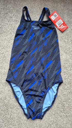 Speedo Women's Hyperboom Allover Medalist Swimsuit Swimming Costume Blue Sz 6/28 - Picture 2 of 5