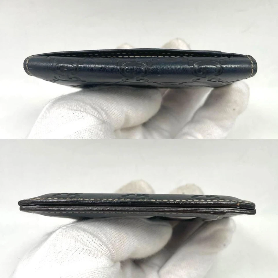 Tarjetero Gucci Doble Plegable Cuero Negro Unisex Hecho en Italia GG Check Foto 4 de 4
