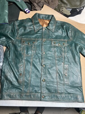 Vintage Green Lambskin Leather Trucker Style Jacket Vintage Green