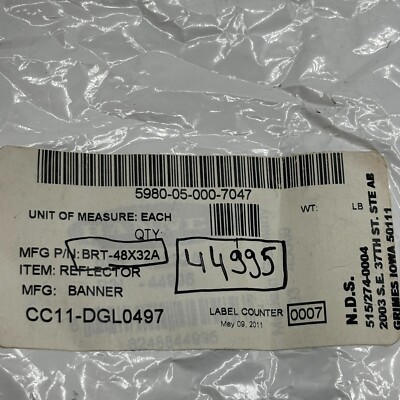 Banner 44995 BRT Reflector 48x32A Photoelectric Sensor Reflective Target  