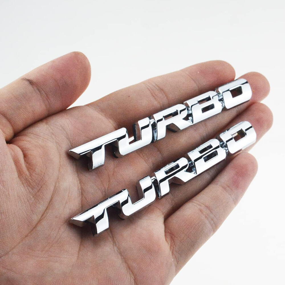 2x Car 3D Silver Metal TURBO Logo Emblem Badge Decal Sticker Auto Accessories