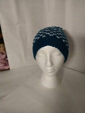 New Children's Unisex Handmade Winter Hat - Cyan and White