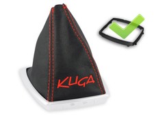 SCHALTSACK FORD KUGA 08-12 SCHALTMANSCHETTE LEDER LOGO ROT + KUNSTSTOFFRAHMEN