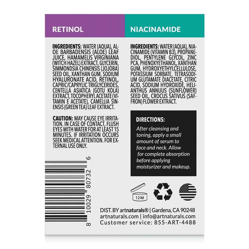 artnaturals Best Buds Combo Pack Retinol + Niacinamide Face Serum - 0.66 fl oz