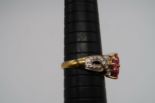 Vintage 925 sterling silver two tone pink rhinestone braided look cocktail ring - Picture 6 of 7