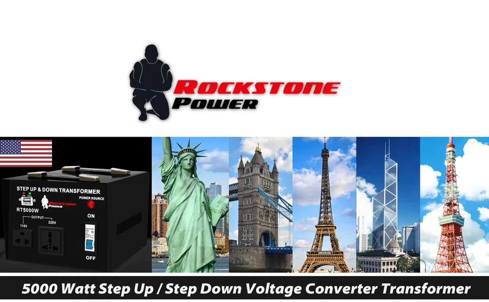Transformador convertidor de voltaje ascendente/bajado ROCKSTONE POWER 5000W 110V/220V Foto 3 de 4