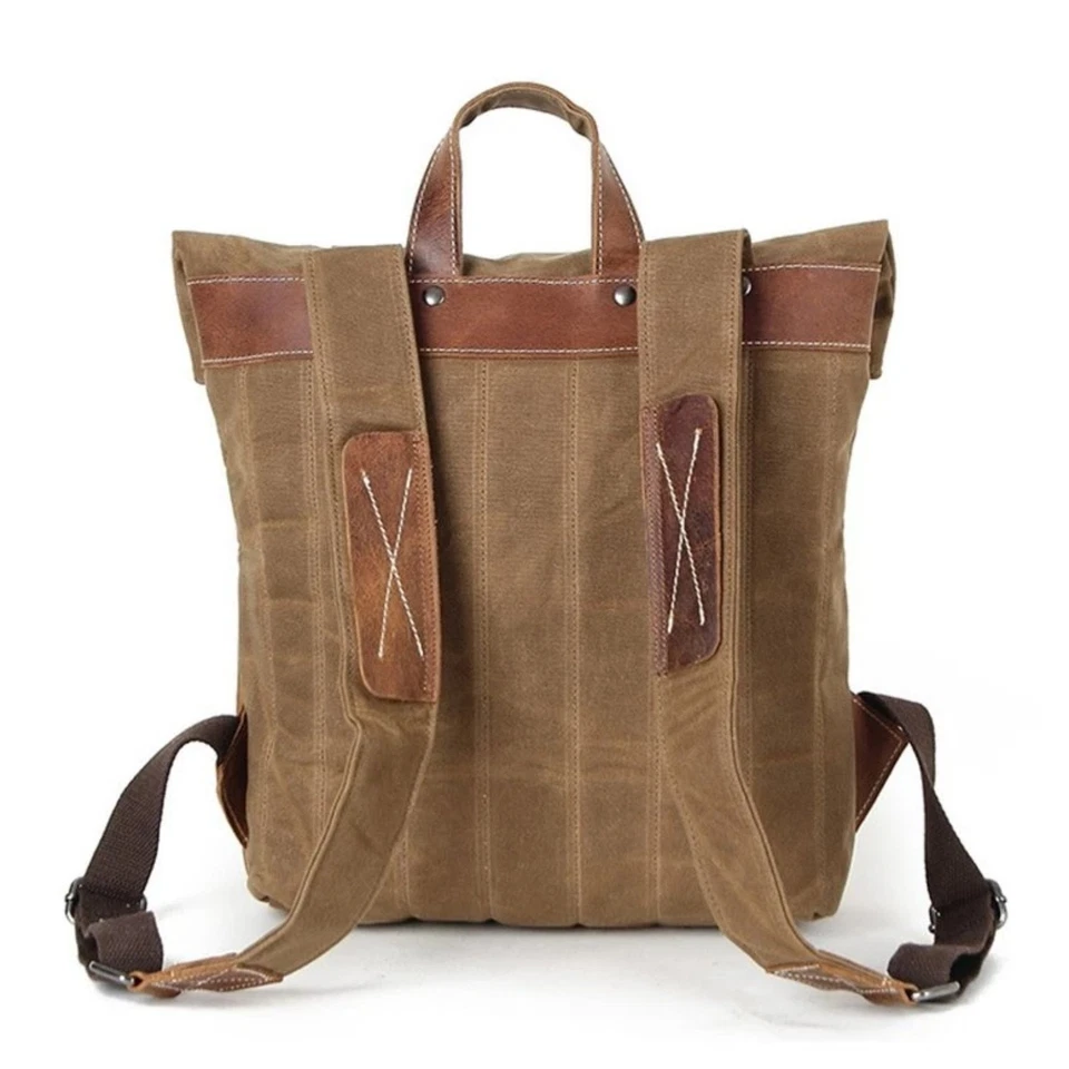 Mochila duradera de lona encerada con cuero Foto 3 de 4