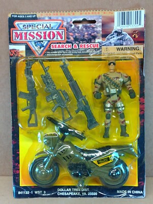 Special Mission Search & Rescue Figure with Weapons & Motorcycle Sealed Package