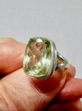 Prasiolite Green Amethyst Faceted Rectangle Ring 925 Sterling Silver Size 6