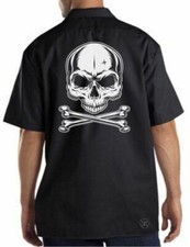 Skull  Crossbones Mechanics Work Shirt Biker M-3XL Jolly Roger 666