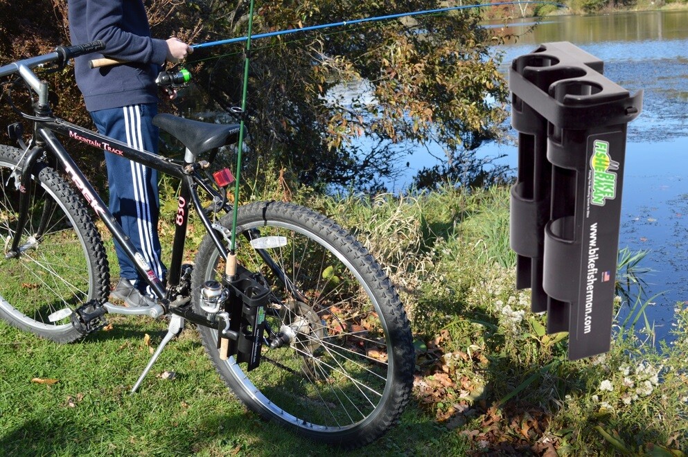 Fishing Rod Holder For Bike, Very Easy Mounting to Bike, Secures 2 Rods For Bicycle Fishing