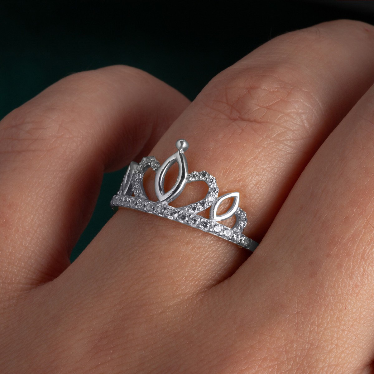 925 Sterling Silver CZ Crown Tiara Ring