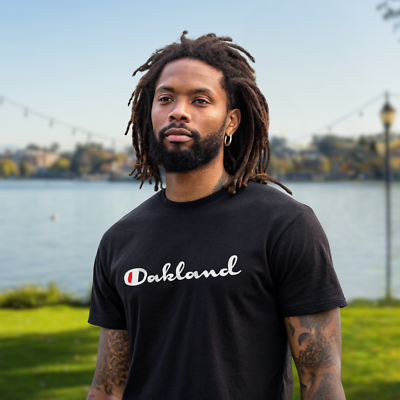 #ad Oakland Champion Parody unisex T Shirt Bay Area California Tee S 2XL $27.99