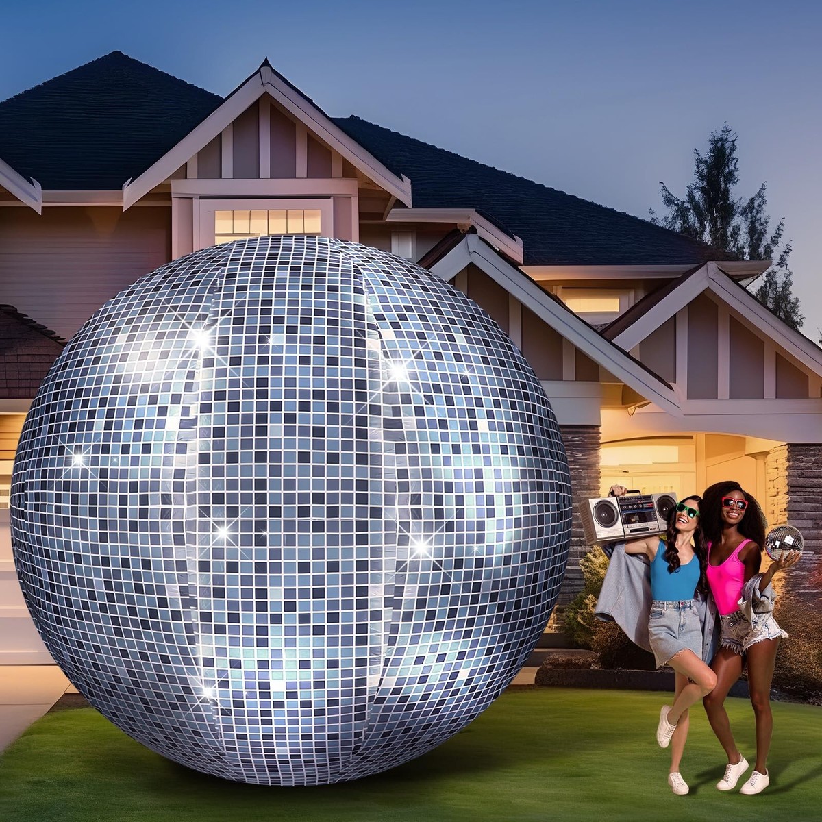 Jetec 7 ft Lighted Inflatable Disco Ball Mirror Ball